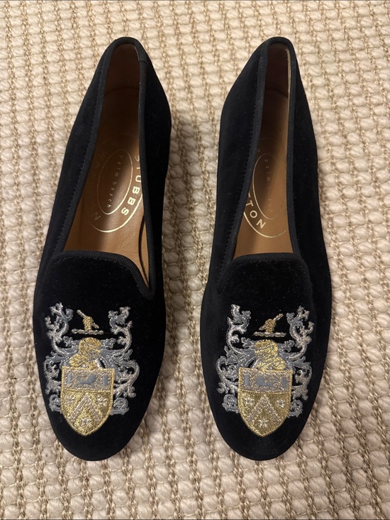Stubbs & Wootton Shoes - Stubbs & Wootton Black Velvet Crest Embroidered Loafers
